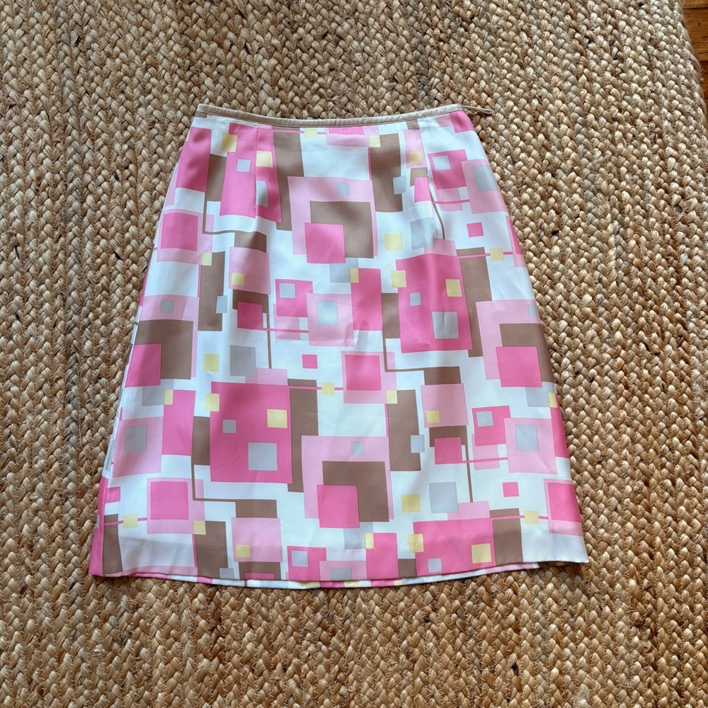 Geometric Print Pink & Cream A-Line Skirt